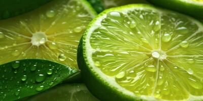 Fresh Slice Lime With Glistening Drop of Water Background. photo