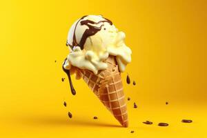 Freshy Ice Cream on Yellow Background. photo