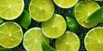 Fresh Slice Lime With Glistening Drop of Water Background. photo