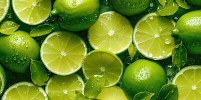 Fresh Slice Lime With Glistening Drop of Water Background. photo