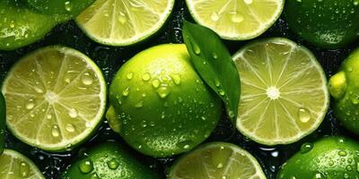 Fresh Slice Lime With Glistening Drop of Water Background. photo