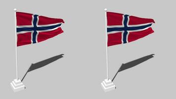 Noruega bandera sin costura serpenteado ondulación con polo base estar y sombra, aislado en alfa canal negro y blanco mate, llanura y bache textura paño variaciones, 3d representación video