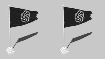 chatgpt openai vlag naadloos lusvormige golvend met pool baseren staan en schaduw, geïsoleerd Aan alpha kanaal zwart en wit mat, duidelijk en buil structuur kleding variaties, 3d renderen video