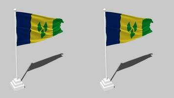 Saint Vincent and the Grenadines Flag Seamless Looped Waving with Pole Base Stand and Shadow, Isolated on Alpha Channel Black and White Matte, Plain and Bump Texture Cloth Variations, 3D Rendering video