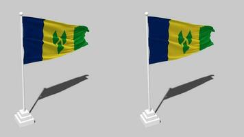 Saint Vincent et le grenadines drapeau sans couture en boucle agitant avec pôle base supporter et ombre, isolé sur alpha canal noir et blanc mat, plaine et bosse texture tissu variantes, 3d le rendu video