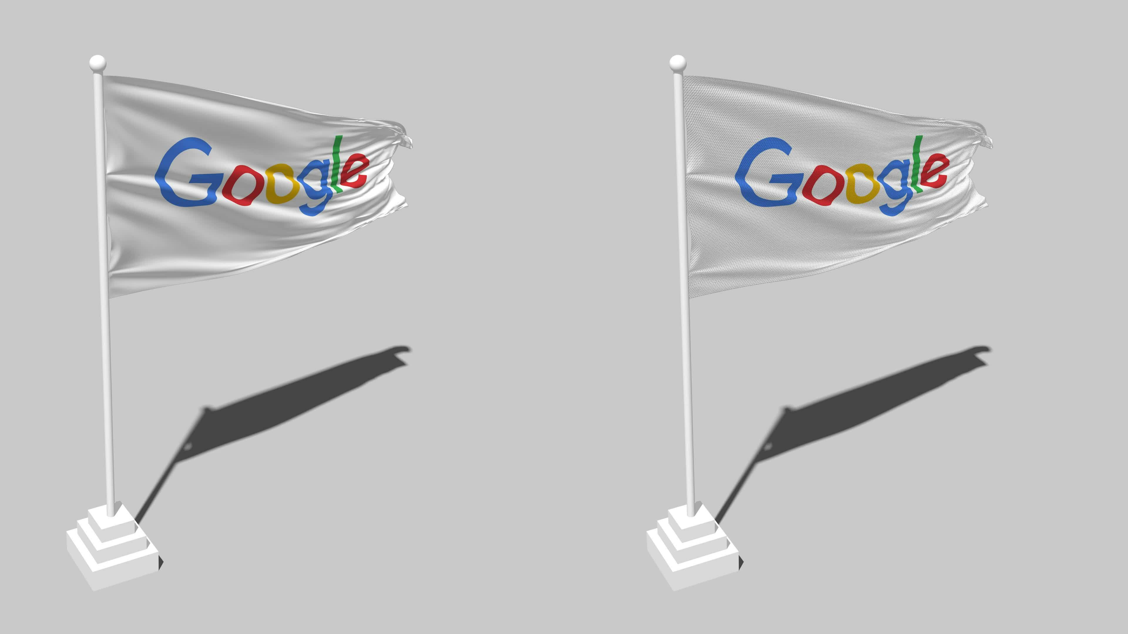 Google Flag Seamless Looped Waving with Pole Base Stand and Shadow