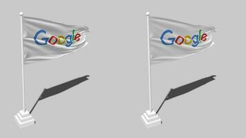 Google bandiera senza soluzione di continuità loop agitando con polo base In piedi e ombra, isolato su alfa canale nero e bianca Opaco, pianura e urto struttura stoffa variazioni, 3d interpretazione video