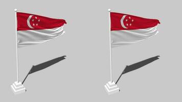 singapore flagga sömlös looped vinka med Pol bas stå och skugga, isolerat på alfa kanal svart och vit matt, enkel och stöta textur trasa variationer, 3d tolkning video