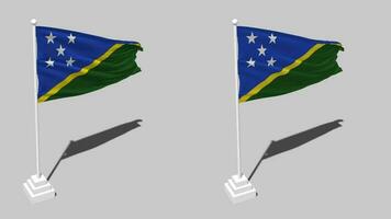 Solomon Islands Flag Seamless Looped Waving with Pole Base Stand and Shadow, Isolated on Alpha Channel Black and White Matte, Plain and Bump Texture Cloth Variations, 3D Rendering video