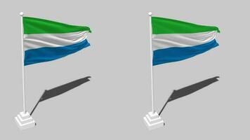 Sierra Leone Flag Seamless Looped Waving with Pole Base Stand and Shadow, Isolated on Alpha Channel Black and White Matte, Plain and Bump Texture Cloth Variations, 3D Rendering video