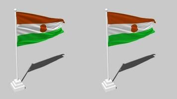 Niger Flag Seamless Looped Waving with Pole Base Stand and Shadow, Isolated on Alpha Channel Black and White Matte, Plain and Bump Texture Cloth Variations, 3D Rendering video