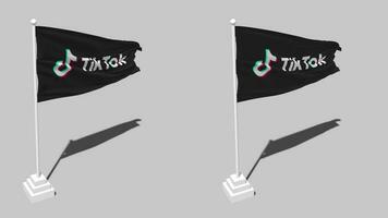 Tik Tok bandera sin costura serpenteado ondulación con polo base estar y sombra, aislado en alfa canal negro y blanco mate, llanura y bache textura paño variaciones, 3d representación video