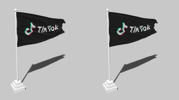 tiktok bandeira desatado em loop acenando com pólo base ficar de pé e sombra, isolado em alfa canal Preto e branco fosco, avião e colisão textura pano variações, 3d Renderização video