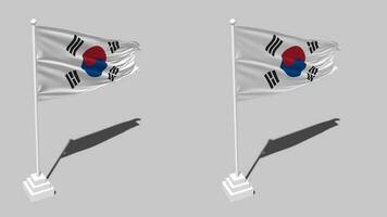 South Korea Flag Seamless Looped Waving with Pole Base Stand and Shadow, Isolated on Alpha Channel Black and White Matte, Plain and Bump Texture Cloth Variations, 3D Rendering video