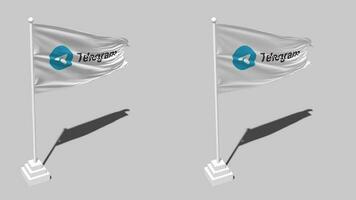 Telegram Flag Seamless Looped Waving with Pole Base Stand and Shadow, Isolated on Alpha Channel Black and White Matte, Plain and Bump Texture Cloth Variations, 3D Rendering video