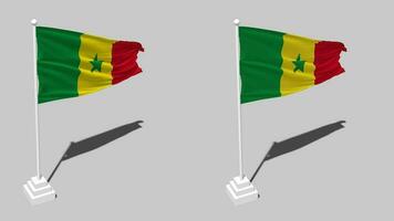 Sénégal drapeau sans couture en boucle agitant avec pôle base supporter et ombre, isolé sur alpha canal noir et blanc mat, plaine et bosse texture tissu variantes, 3d le rendu video