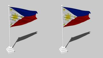 Filipinas bandeira desatado em loop acenando com pólo base ficar de pé e sombra, isolado em alfa canal Preto e branco fosco, avião e colisão textura pano variações, 3d Renderização video