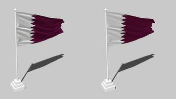 Qatar drapeau sans couture en boucle agitant avec pôle base supporter et ombre, isolé sur alpha canal noir et blanc mat, plaine et bosse texture tissu variantes, 3d le rendu video