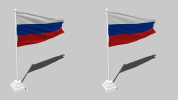 Russia Flag Seamless Looped Waving with Pole Base Stand and Shadow, Isolated on Alpha Channel Black and White Matte, Plain and Bump Texture Cloth Variations, 3D Rendering video