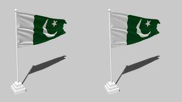 Pakistan Flag Seamless Looped Waving with Pole Base Stand and Shadow, Isolated on Alpha Channel Black and White Matte, Plain and Bump Texture Cloth Variations, 3D Rendering video