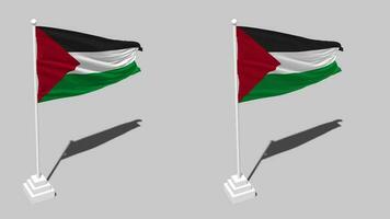 Palestina bandeira desatado em loop acenando com pólo base ficar de pé e sombra, isolado em alfa canal Preto e branco fosco, avião e colisão textura pano variações, 3d Renderização video