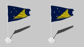 Tokelau Islands Flag Seamless Looped Waving with Pole Base Stand and Shadow, Isolated on Alpha Channel Black and White Matte, Plain and Bump Texture Cloth Variations, 3D Rendering video