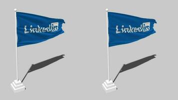 linkedin drapeau sans couture en boucle agitant avec pôle base supporter et ombre, isolé sur alpha canal noir et blanc mat, plaine et bosse texture tissu variantes, 3d le rendu video