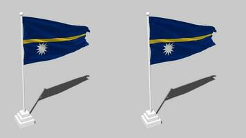 Nauru Flag Seamless Looped Waving with Pole Base Stand and Shadow, Isolated on Alpha Channel Black and White Matte, Plain and Bump Texture Cloth Variations, 3D Rendering video