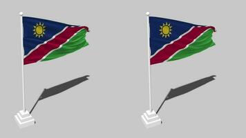 Namibia Flag Seamless Looped Waving with Pole Base Stand and Shadow, Isolated on Alpha Channel Black and White Matte, Plain and Bump Texture Cloth Variations, 3D Rendering video