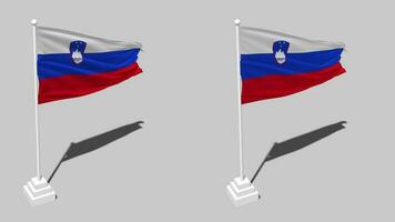 Slovenië vlag naadloos lusvormige golvend met pool baseren staan en schaduw, geïsoleerd Aan alpha kanaal zwart en wit mat, duidelijk en buil structuur kleding variaties, 3d renderen video