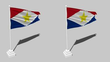 Saba Island Flag Seamless Looped Waving with Pole Base Stand and Shadow, Isolated on Alpha Channel Black and White Matte, Plain and Bump Texture Cloth Variations, 3D Rendering video