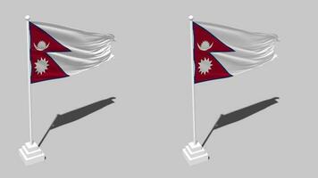 Nepal bandeira desatado em loop acenando com pólo base ficar de pé e sombra, isolado em alfa canal Preto e branco fosco, avião e colisão textura pano variações, 3d Renderização video