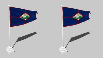 Sint Eustatius Flag Seamless Looped Waving with Pole Base Stand and Shadow, Isolated on Alpha Channel Black and White Matte, Plain and Bump Texture Cloth Variations, 3D Rendering video