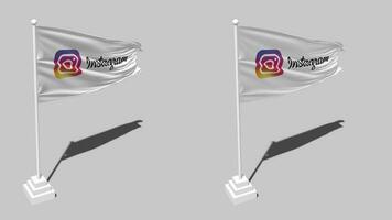 Instagram bandeira desatado em loop acenando com pólo base ficar de pé e sombra, isolado em alfa canal Preto e branco fosco, avião e colisão textura pano variações, 3d Renderização video