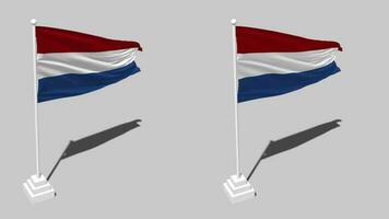 Nederland vlag naadloos lusvormige golvend met pool baseren staan en schaduw, geïsoleerd Aan alpha kanaal zwart en wit mat, duidelijk en buil structuur kleding variaties, 3d renderen video