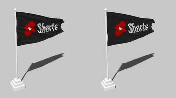 Youtube short drapeau sans couture en boucle agitant avec pôle base supporter et ombre, isolé sur alpha canal noir et blanc mat, plaine et bosse texture tissu variantes, 3d le rendu video