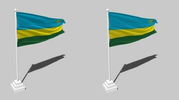 rwanda flagga sömlös looped vinka med Pol bas stå och skugga, isolerat på alfa kanal svart och vit matt, enkel och stöta textur trasa variationer, 3d tolkning video