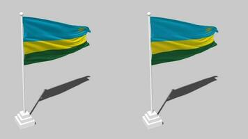 Rwanda Flag Seamless Looped Waving with Pole Base Stand and Shadow, Isolated on Alpha Channel Black and White Matte, Plain and Bump Texture Cloth Variations, 3D Rendering video