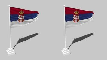 Serbia Flag Seamless Looped Waving with Pole Base Stand and Shadow, Isolated on Alpha Channel Black and White Matte, Plain and Bump Texture Cloth Variations, 3D Rendering video