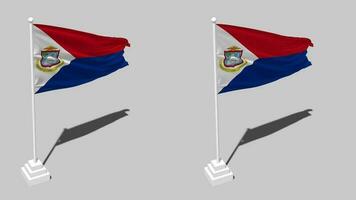 sint maarten bandeira desatado em loop acenando com pólo base ficar de pé e sombra, isolado em alfa canal Preto e branco fosco, avião e colisão textura pano variações, 3d Renderização video