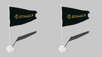 binance bandeira desatado em loop acenando com pólo base ficar de pé e sombra, isolado em alfa canal Preto e branco fosco, avião e colisão textura pano variações, 3d Renderização video