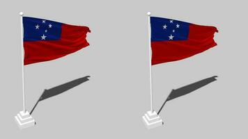 samoa drapeau sans couture en boucle agitant avec pôle base supporter et ombre, isolé sur alpha canal noir et blanc mat, plaine et bosse texture tissu variantes, 3d le rendu video