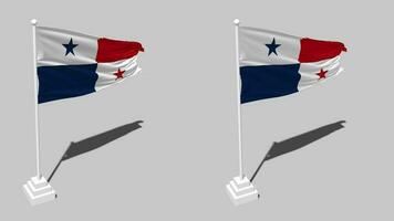 panama flagga sömlös looped vinka med Pol bas stå och skugga, isolerat på alfa kanal svart och vit matt, enkel och stöta textur trasa variationer, 3d tolkning video