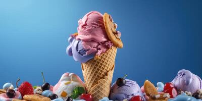 Freshy Ice Cream on Blue Background. photo