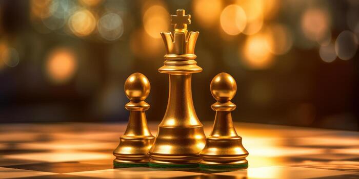 King chess standing on chess board. Business planning, strategy and leadership concept. photo