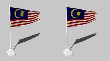 Malaysia bandiera senza soluzione di continuità loop agitando con polo base In piedi e ombra, isolato su alfa canale nero e bianca Opaco, pianura e urto struttura stoffa variazioni, 3d interpretazione video