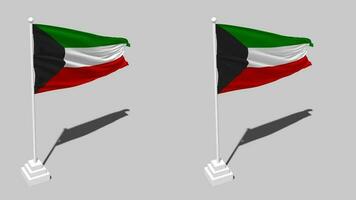 kuwait flagga sömlös looped vinka med Pol bas stå och skugga, isolerat på alfa kanal svart och vit matt, enkel och stöta textur trasa variationer, 3d tolkning video