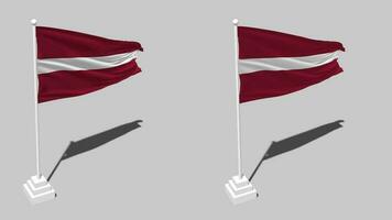 Lettland Flagge nahtlos geloopt winken mit Pole Base Stand und Schatten, isoliert auf Alpha Kanal schwarz und Weiß matt, einfach und stoßen Textur Stoff Variationen, 3d Rendern video