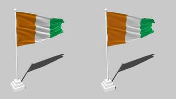 Ivoire côte drapeau sans couture en boucle agitant avec pôle base supporter et ombre, isolé sur alpha canal noir et blanc mat, plaine et bosse texture tissu variantes, 3d le rendu video