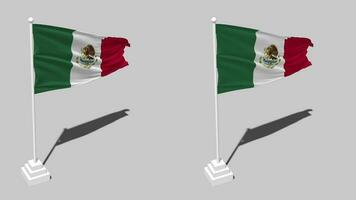 México bandeira desatado em loop acenando com pólo base ficar de pé e sombra, isolado em alfa canal Preto e branco fosco, avião e colisão textura pano variações, 3d Renderização video